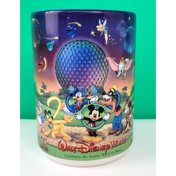 Vintage Disney World 2000 Ceramic Coffee Mug Celebrate The Future Hand In Hand - Picture 3 of 8
